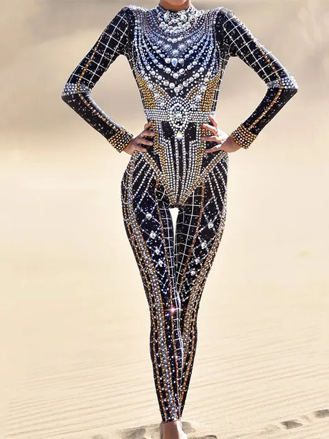 Moda tancerka w klubie nocnym taniec na rurze kostiumy sceniczne akrobatyczne damskie kombinezony błyszczące dżetów Showgirl kostiumy wydajnościowe