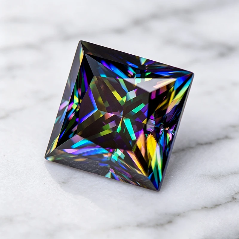 Moissanit-Stein in Prinzessinnenschliff, regenbogengrüner Edelstein für DIY-Schmuck, Ring, Halskette, Ohrringe, Hauptmaterialien mit Zertifikat – Detail 3