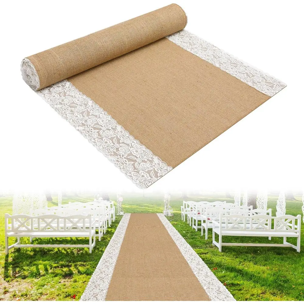 Camino de Mesa de Yute de 36 Pulgadas con Encaje para Bodas Rústicas, Apto para Ceremonias en la Playa, Jardín e Iglesia