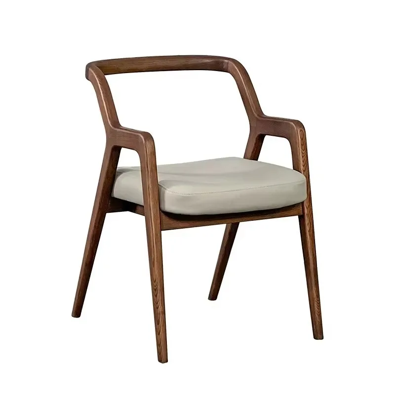 Sleek Design Contemporary Homes Luxury Modern Solid Timber Armchair Customized PU Leather Dining Accent Chair for Villa Cafe