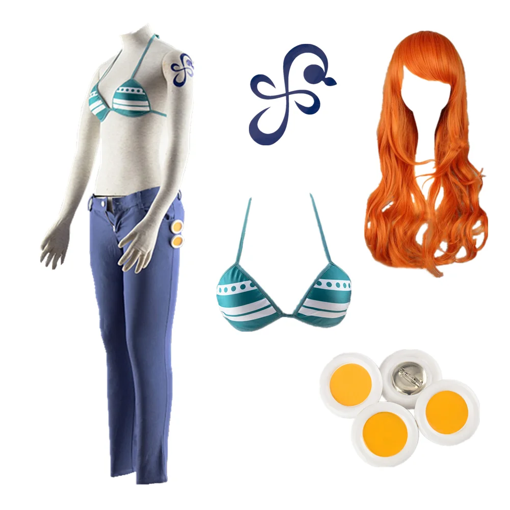 

Adult Anime Movie Nami Cosplay Orange Wig Sexy Bar Nami Women's Suit Halloween Costume