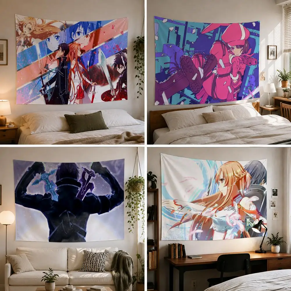 Anime S-Sword Art Online Tapestry Custom Living Bedroom Party Dormitory interior Wall bohemian Decoration Attached clip