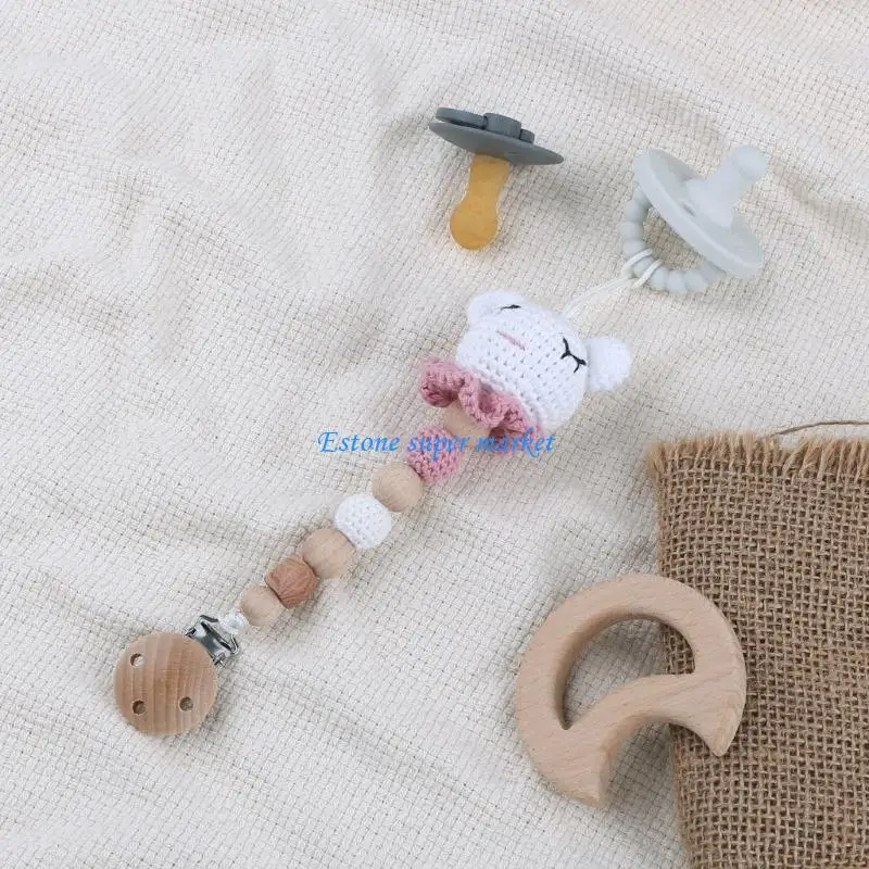 090B Animal Cotton Baby Pacifier Clip for Boy Girl Handmade Crochet Soother Chain Holder Newborn Teething Toy Shower Gift
