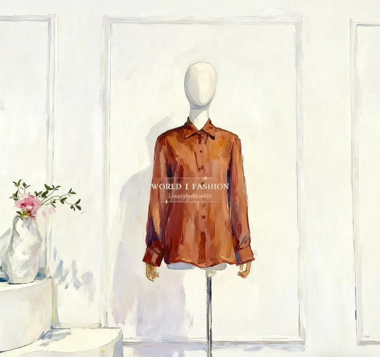 

2025 New Fashion Red Brown Long Sleeve Satin Blouse Tops