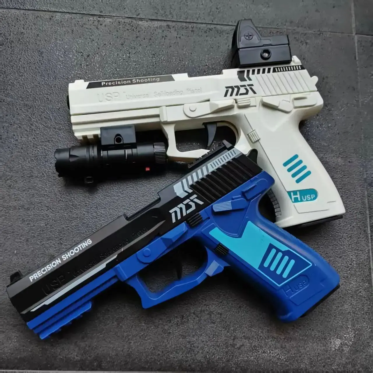 Pistola usp de disparo contínuo com concha de arremesso a laser, arma de brinquedo suspensa vazia, lançador de jogo ao ar livre, presente de natal para crianças meninos