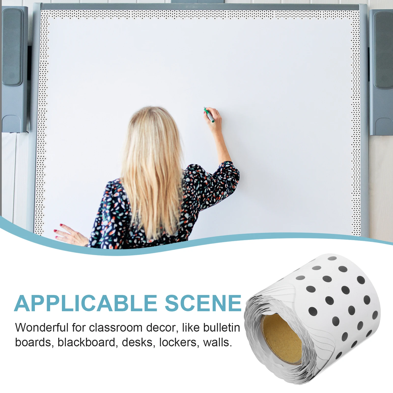 

Decoration Classroom Stickers Board Border Decals Dot Borders Removable Wall Blackboard White Primary School