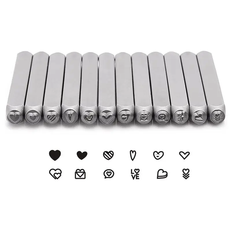 A77I 12 Piece Heart-Shaped (Love) Metal Stamp Set, 3mm (1/8 Inch) Metal Punch Stamp Kit for Metal Punching
