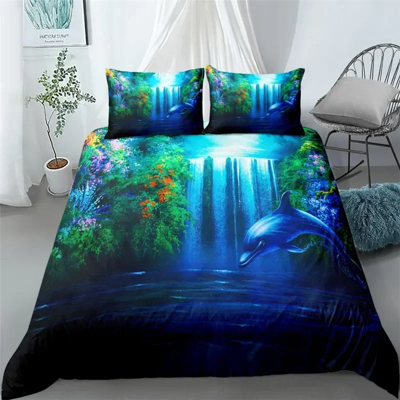 sunset gaming dolphins 3d bedding set single twin double queen king cal king size bed linen set