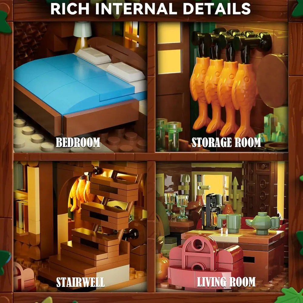 Lighted Treehouse Building Kit with 2570 Pieces, Forest House & Waterwheel, Suitable for Ages 12+