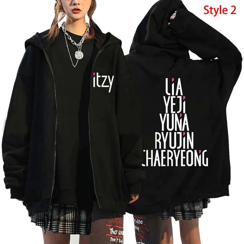 Kpop Itzy Fashion Men Women Zipper Hoodie Sweatshirt Harajuku Autumn Winter Long Sleeve Fleece Oversized Y2k Zip-up Jacket Coats