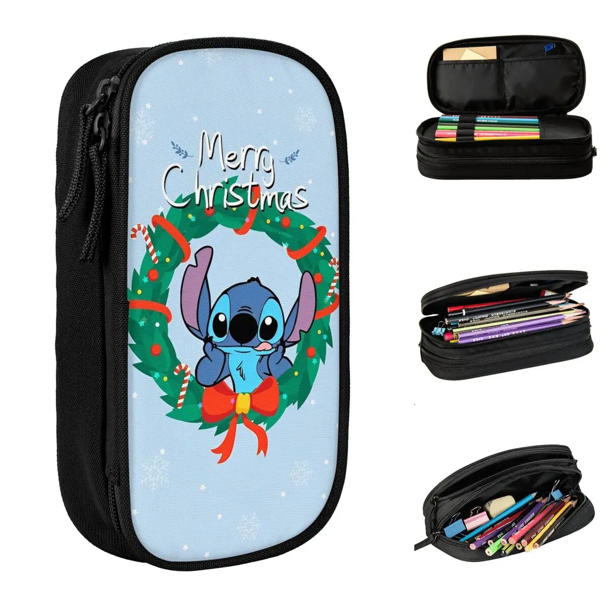 New Stitch Merry Christmas Snowflake Pencil Cases Happy New Year Pencil Box Pen Box Girl Boy Large Storage Bags School Supplies