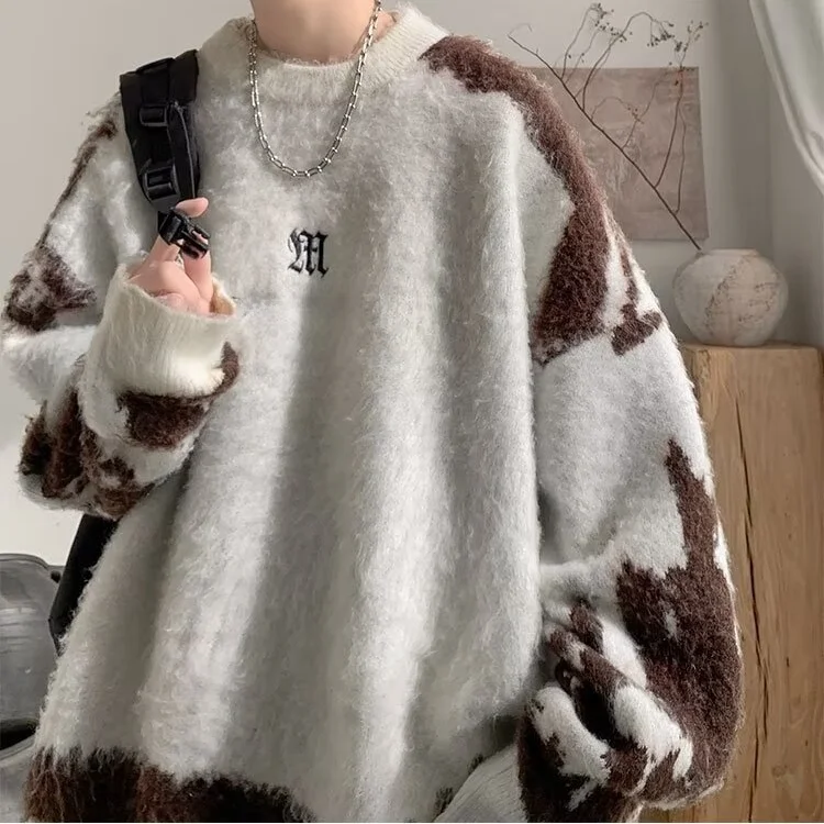 Oversize Letter Embroidery Hoodie Men's Artistic Style plus Size Knitted Sweater Autumn Winter Big 300 Pounds Japanese Style