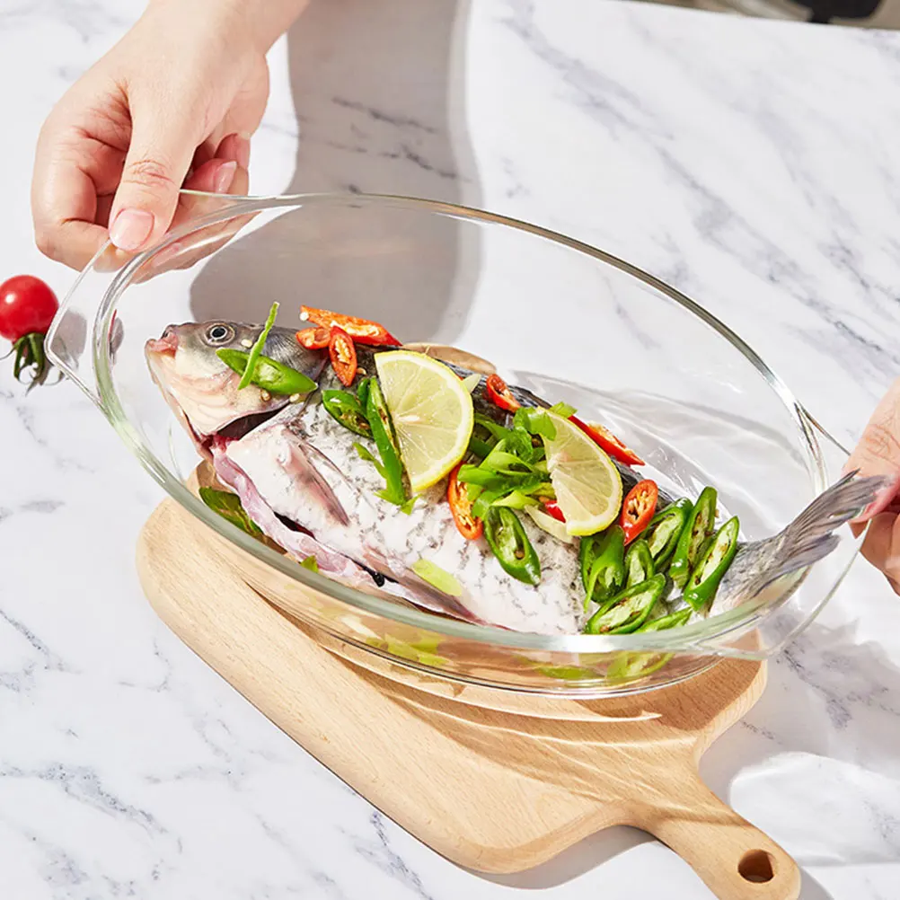 

Glass Serving Plate Break Resistant Kitchen Oven Tray Multipurpose Food Plate for Bbq Fruit Dessert Snacks Dinner Use At