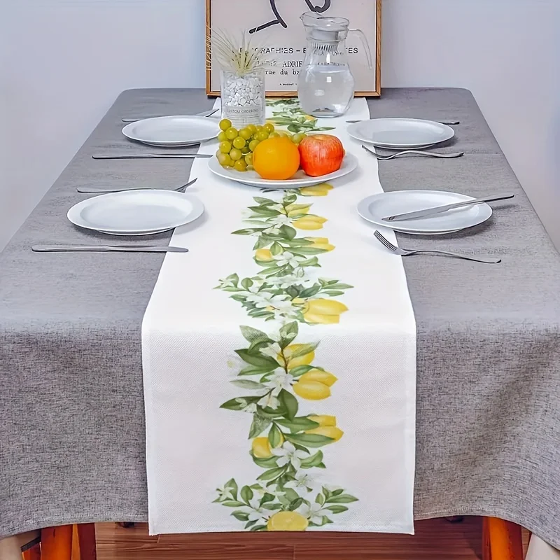 Spring Theme Lemon Pattern Linen Table Runner Home Party Decor Seasonal Summer Kitchen Dining Table Runners Dining Table Decor