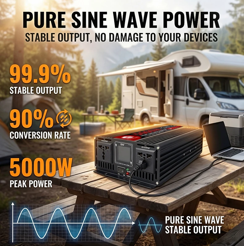 FonSoul 5000W DC To AC Power Inverter 12V 220V Vehicle Household Pure Sine Wave Voltage Regulator