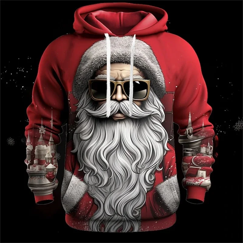 Sudaderas con capucha divertidas con estampado 3D de Papá Noel para hombres, jerséis de moda, regalos de Navidad, chándal deportivo de Navidad para