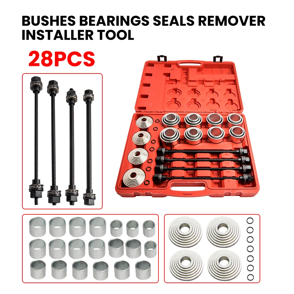 28pcs Pull and Press Sleeve Kit Removal Installation Bushes Bearing Tool  for 34, 42, 50, 58 & 66mm sleeves