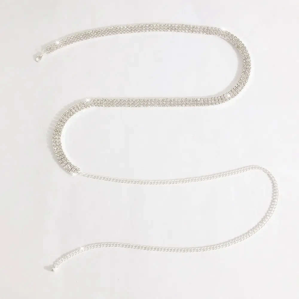 الحلو بلينغ الزركون مطعمة حزام الخصر 3 صفوف قابل للتعديل حجر الراين حزام سلسلة طويلة فاخرة كريستال الخصر سلسلة الزفاف #4