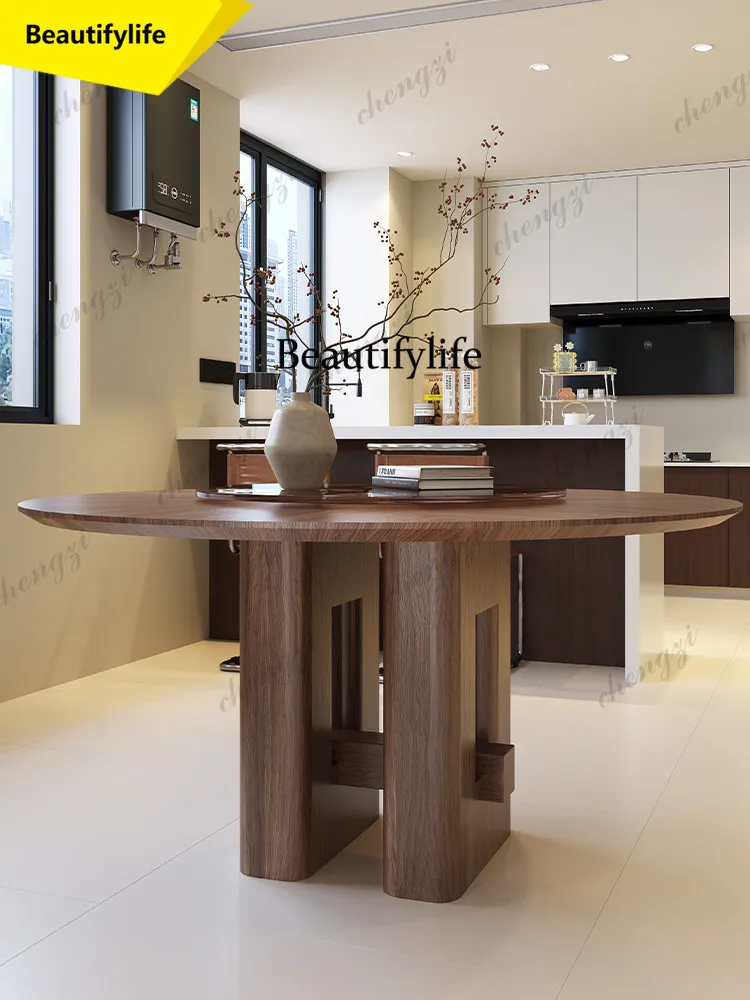 A17 Solid wood round dining table Modern minimalist medieval round table Minimalist round rock slab dining table