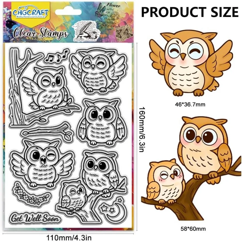 Cute Owl Clear Stamps Cartoon Animal Transparent Stamps Singing Clear Stamp Seals for DIY Scrapbooking Photo Album Decoration
