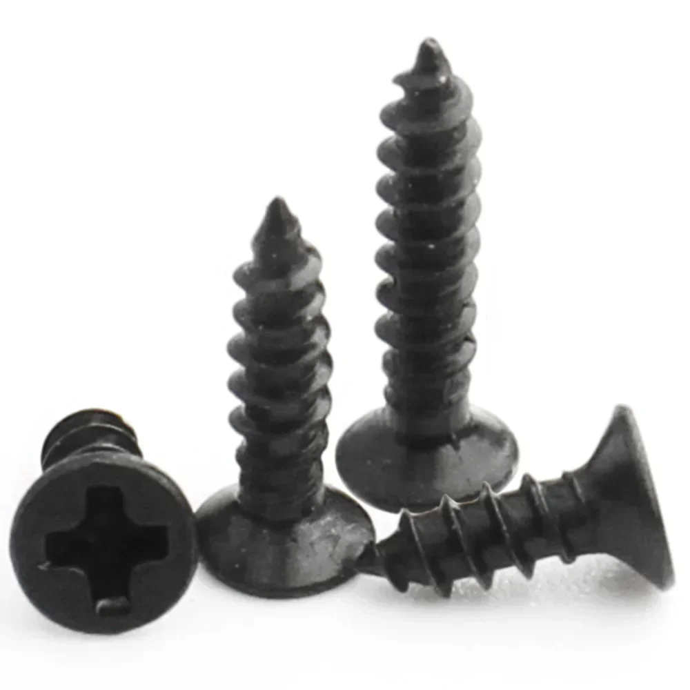 100/50/20pcs M1 M1.2 M1.4 M1.5 M2 M2.6 M3 M3.5 M4 M5 Cross Black Carbon Steel Phillips Countersunk Flat Head Self-tapping Screw