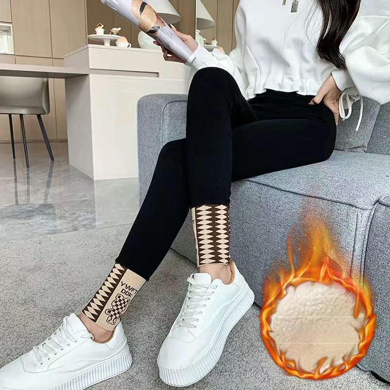 Women High Waist Thicken Warm Leggings Trousers Winter Fleece Lined Slim Leggins Pencil Pants Ankle-length Lamb Fluff Legginsy