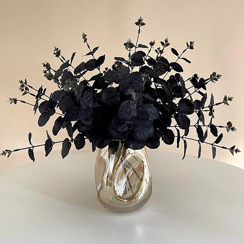 

34cm Black Eucalyptus Artificial Flowers, Faux Flowers, Fake Flowers for Room Decoration, Desktop Home Decor, Indoor Floral Arra
