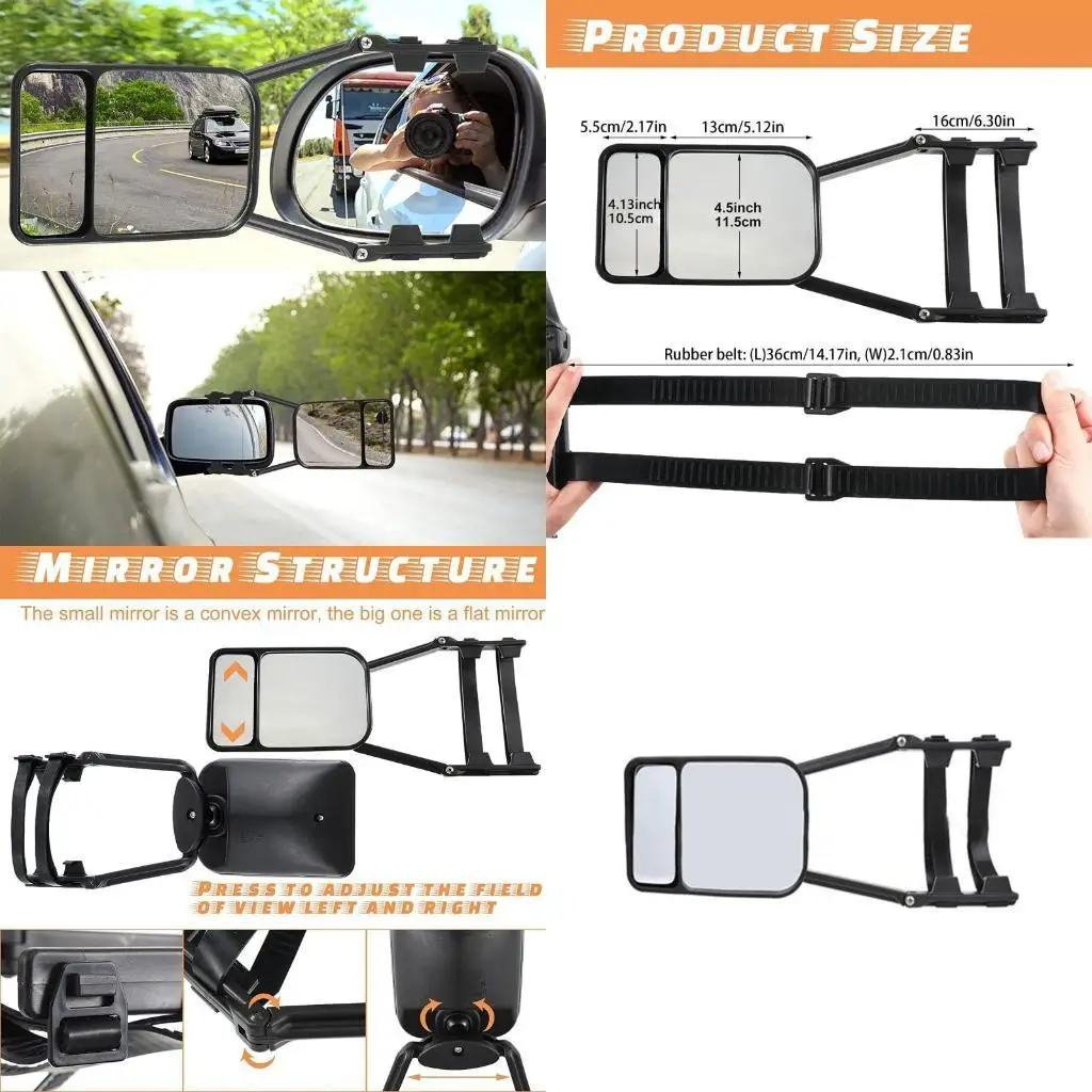 

Car Towing Mirror Clip on Side Extension Towing Mirror 360 Degree Rotation Adjustable Dual View Tow Mirror for RV