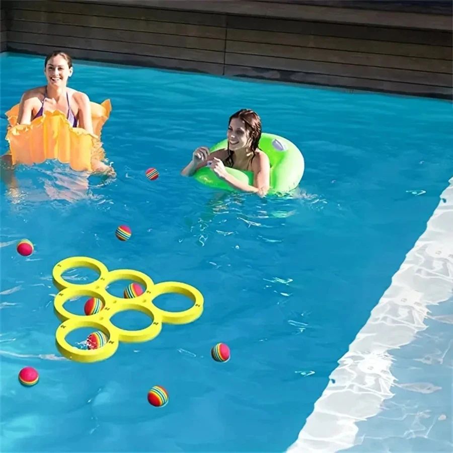 1 طاولة عائمة مع 10 كرات، حلقة لعبة عائمة، لعبة رمي، دائرة رمي إيفا للرياضات المائية، لعبة مائية إيفا