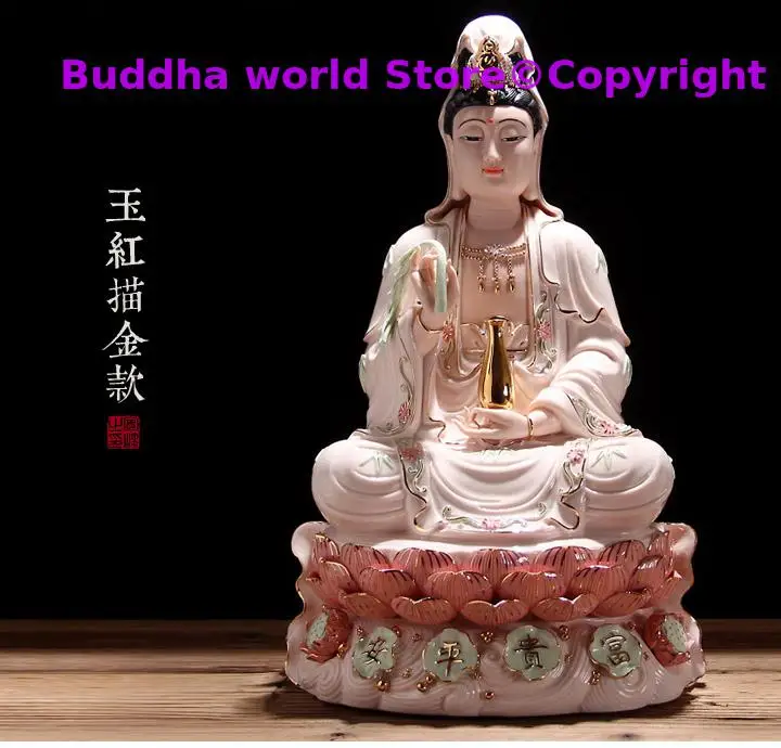 

high-grade home family efficacious Talisman FENG SHUI Mascot Guanyin Buddha Porcelain jade carving Sculpture statue 30cm