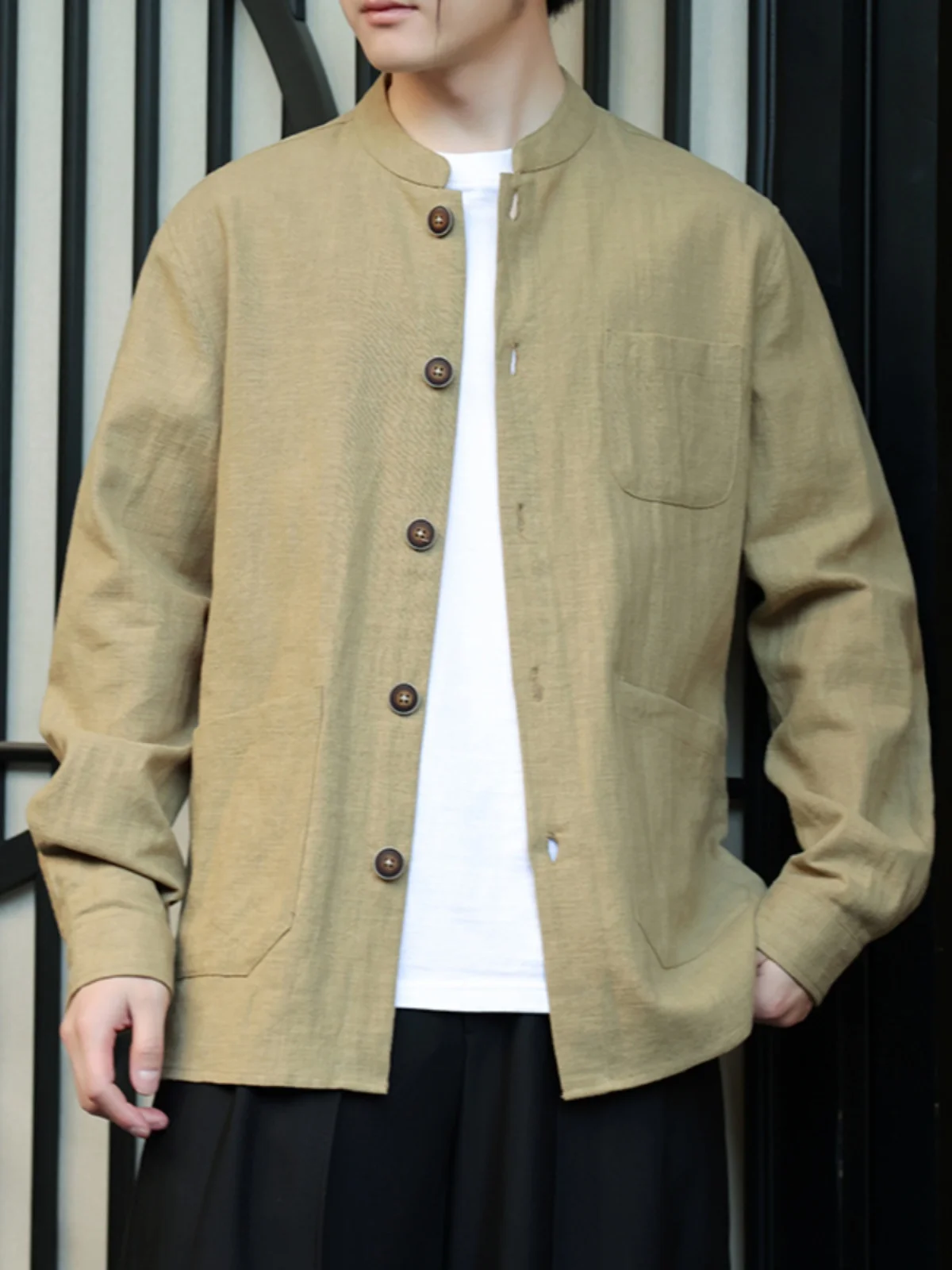 

New Chinese Sle Men's Jaet Loose Fit Large Size Linen Cotton Casual irt Improved Hanfu Spring Autumn Windproof