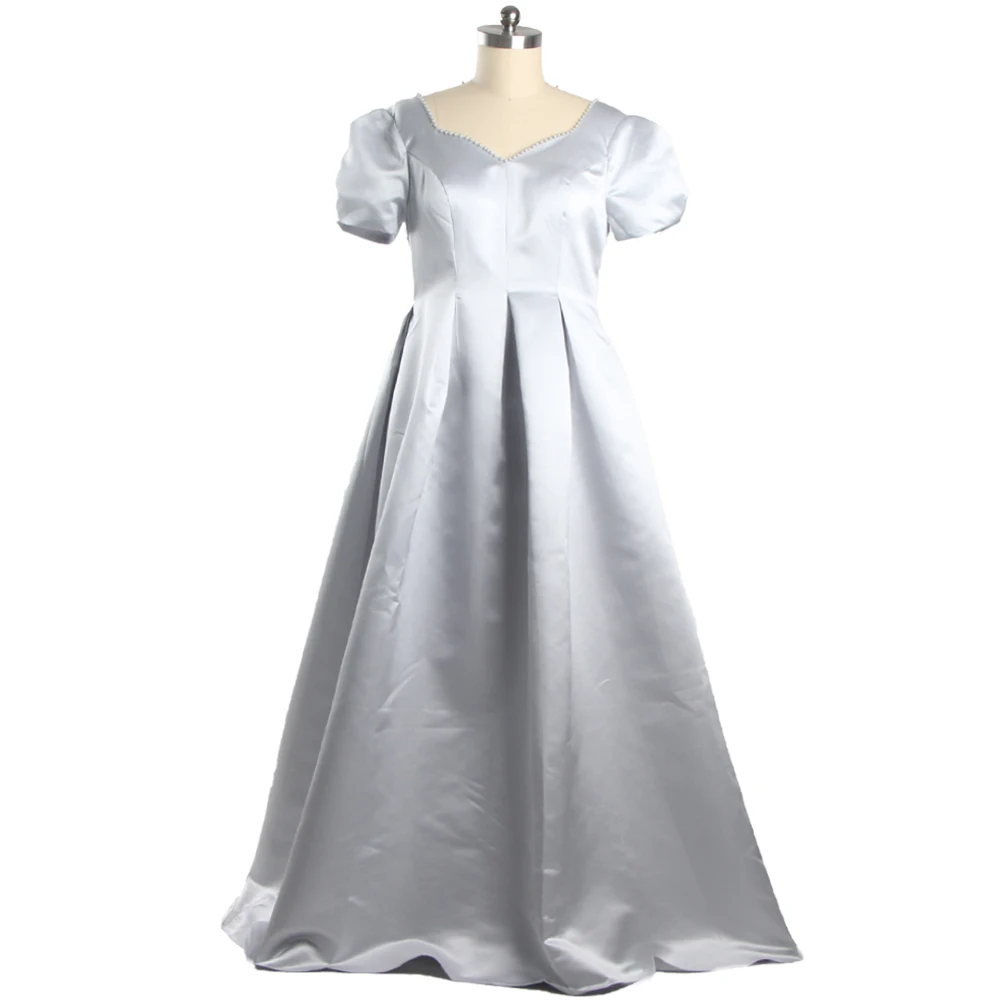 

Eveing Dresses Shiny Satin Gray Pearl Sweethear Collar Short Sleeves Pleat A-line Floor Length Plus size Women Party Dress A1877