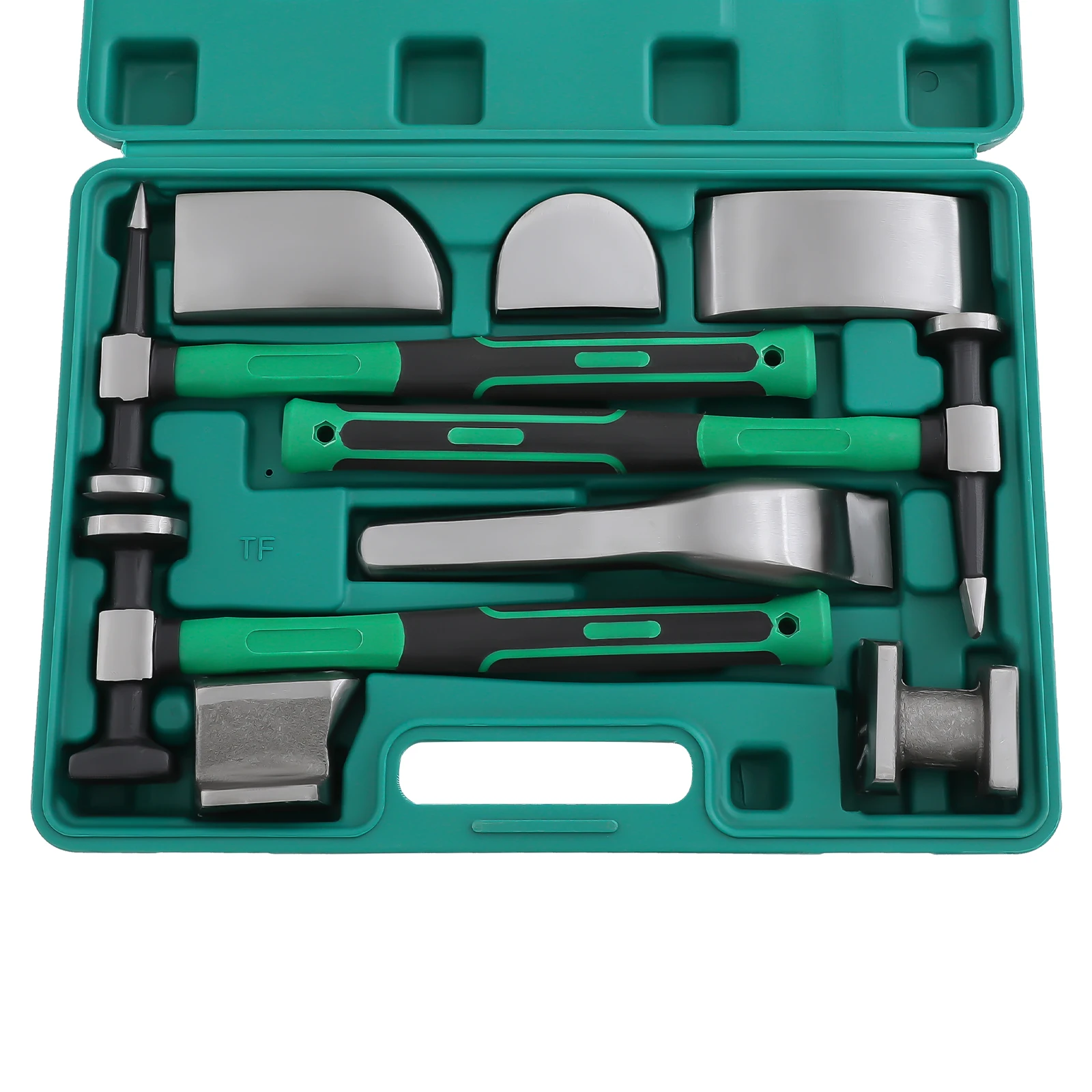 9PCS Auto Körper Dent Reparatur Tool Kit Grün Griff Metall Hammer Set DIY Blech Reparatur Werkzeuge für auto Dellen – Detail 16