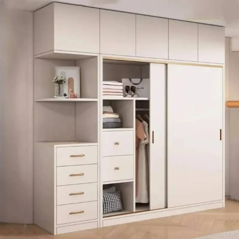 Armario de Dormitorio con Puertas Corredizas, Armario Organizador de Madera de Lujo, Nuevo, Color Blanco, Cajones de Almacenamiento, Ropero Armable de Ropa, Muebles para Habitación