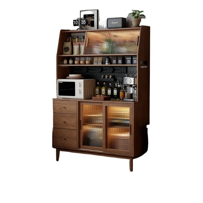 Solid wood cave board dining side cabinet integrated against the wall, small apartment storage living room household medieval