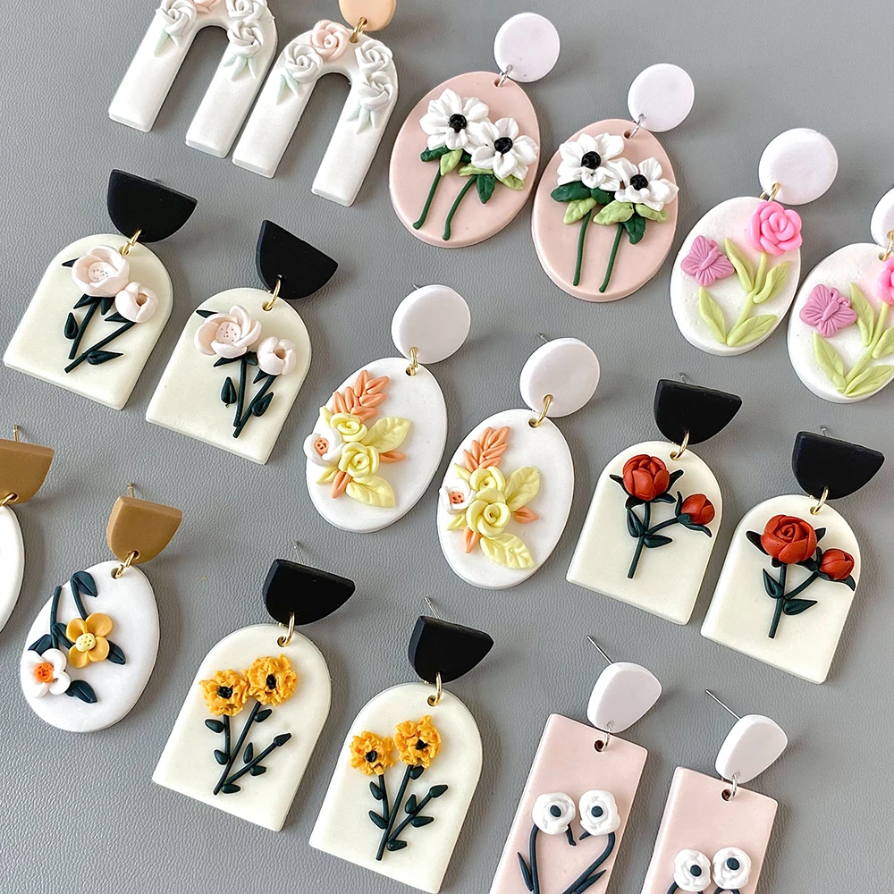 AENSOA Three-dimensional Polymer Clay Women's Earrings Delicacy Flower Lemon Fruit Pumpkin Pattern Popular Jewelry Summer 2025