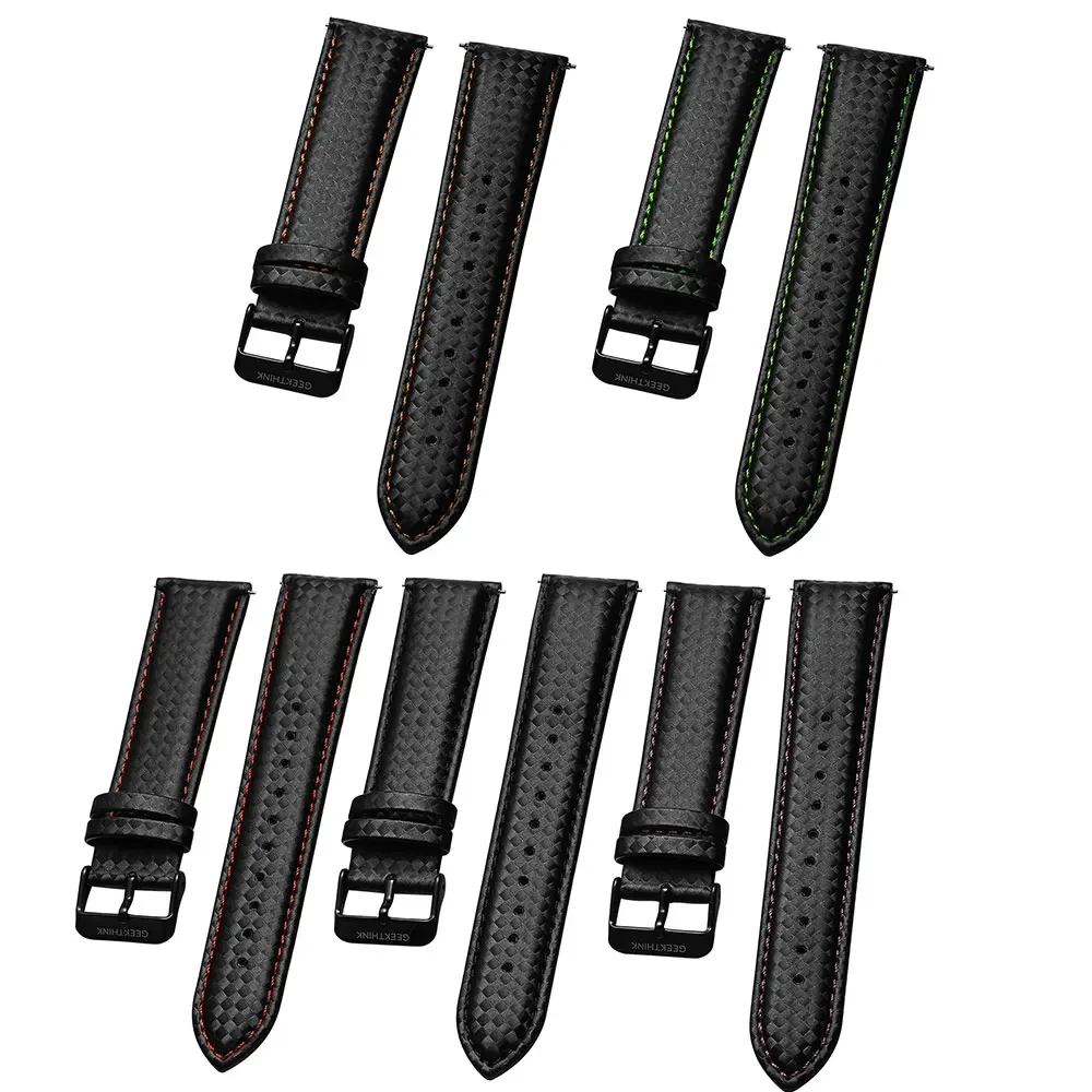 20mm 22mm Quick Release Black Carbon Fiber Leather Watch Strap Band For Galaxy Watch 6 5 4 3 41mm 45mm Gear S3 Replacement Band