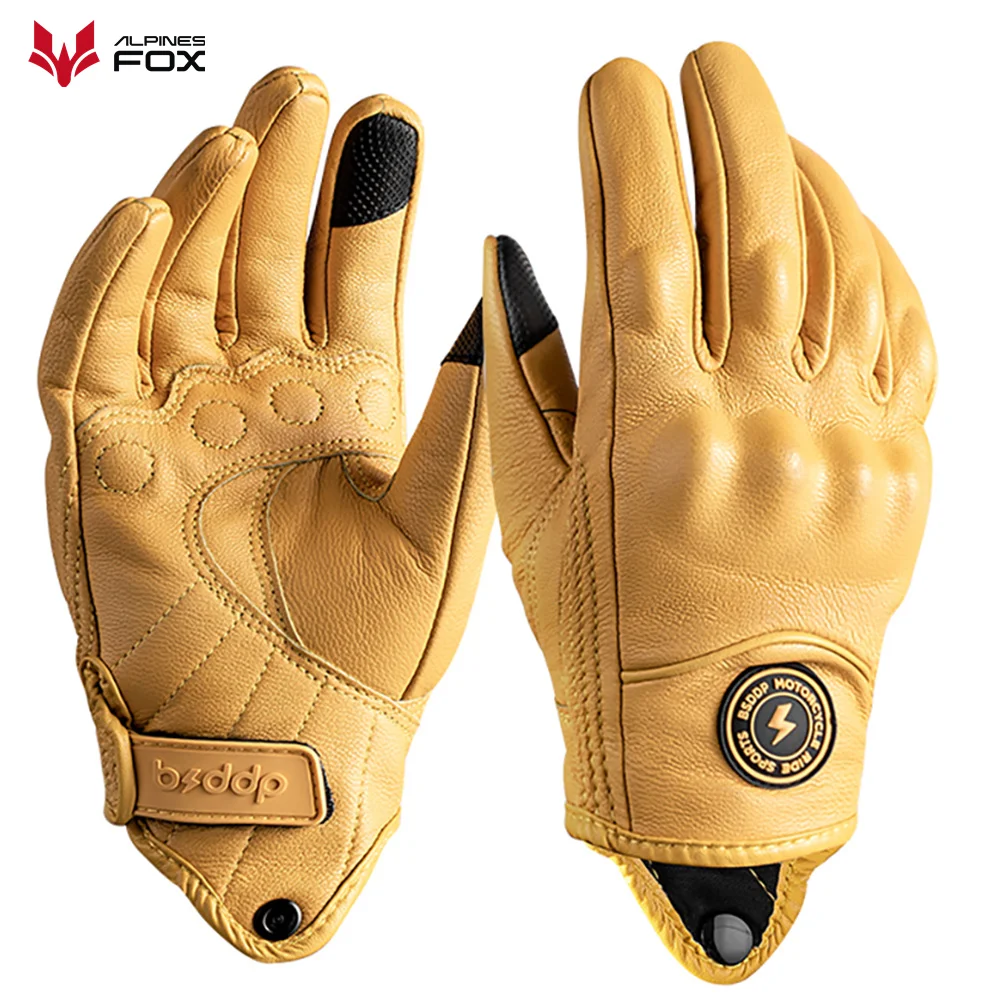 Guantes Retro de cuero para motocicleta para hombre y mujer, manoplas de invierno para pantalla táctil, motocross, ATV