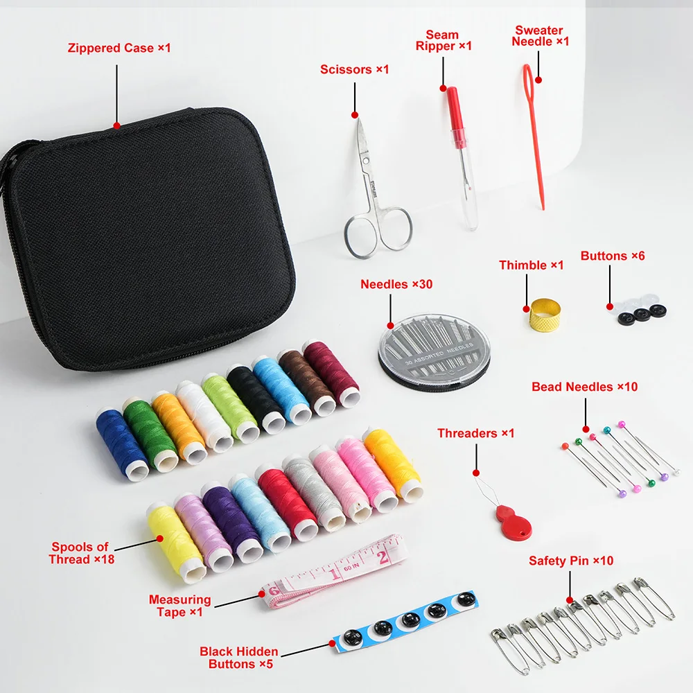 Sewing Kit - Mixed Color Canvas Sewing Kit - Portable, Mini, Basic - Travel, Everyday Repairs, Emergencies - Anyone Who Sews, Tr