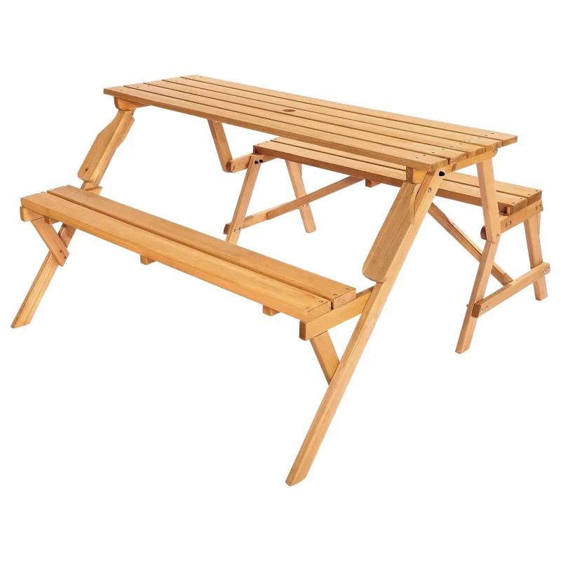 

2-in-1 Transforming Interchangeable Picnic Table and Bench Set - Heavy-Duty Convertible Outdoor Furniture with Marble-like