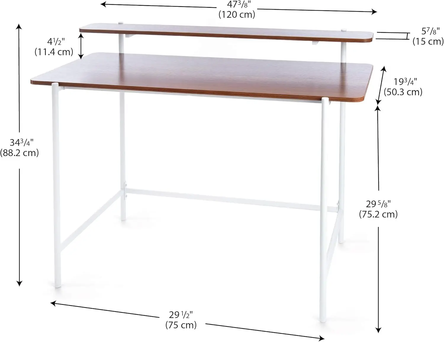 Cb-Home Modernatta Working Desk For Small Spaces 34.7'' H X 47.2'' W X 19.8'' D (Matte White + Light Walnut)