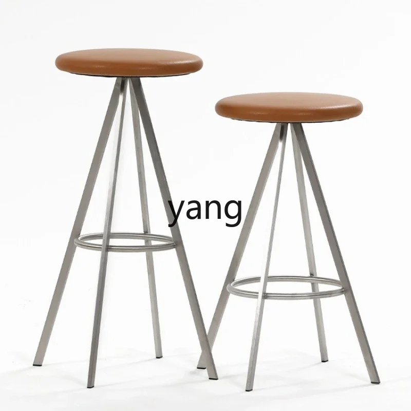 Yjq Simple Stainless Steel Bar Stool Iron High Leg Bar Chair Household Rotatable Stool  Model