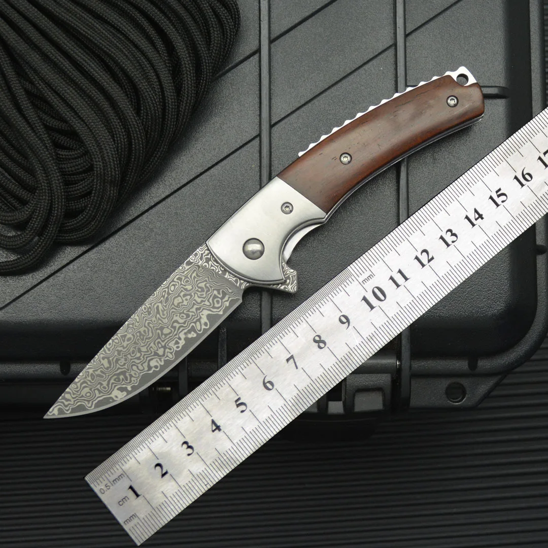 Eafengrow ST188 Vg10 Core Damascus Folding Knife Wood Handle Flipper Open Utility Outdoor Camping Survival Hunting EDC Knife