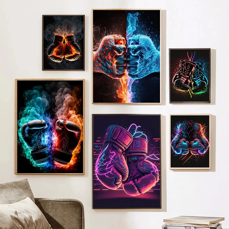 

Retro Boxing Gloves Canvas Painting Art Aesthetics Poster Prints Boxing Gym Club Background Wall Decor Boys Room Picture Cuadros