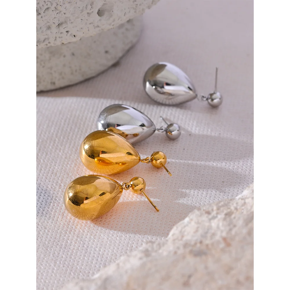Yhpup Fashion Sleek Stainless Steel Metal Teardrop Drop Earrings for Women Prevent Allergy Gold Silver Color Charm Jewelry
