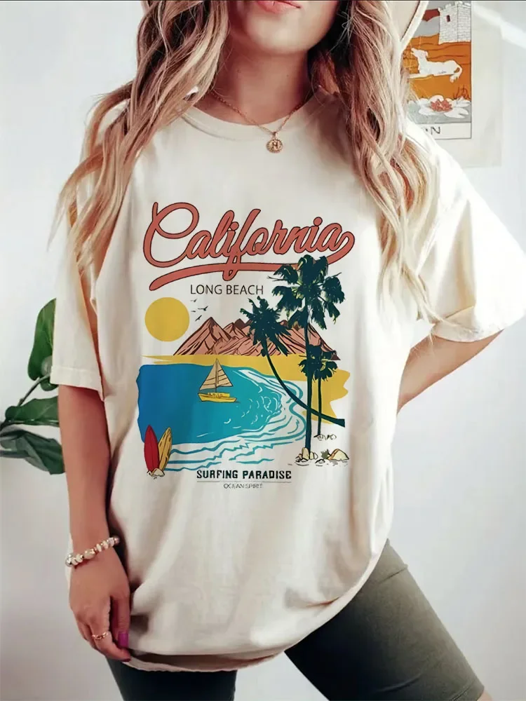 

Short Sleeved Watercolor Trendy Women's Casual Clothing O-Neck Versatile Fashion Fun Summer Printed Cartoon Pattern Beach T-Shir