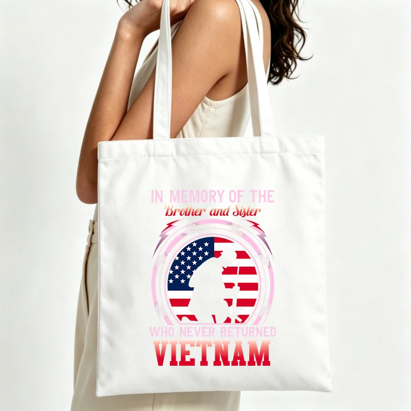 patriotic graphic canvas tote bag with typography print, ideal for casual daily use and remembrance events