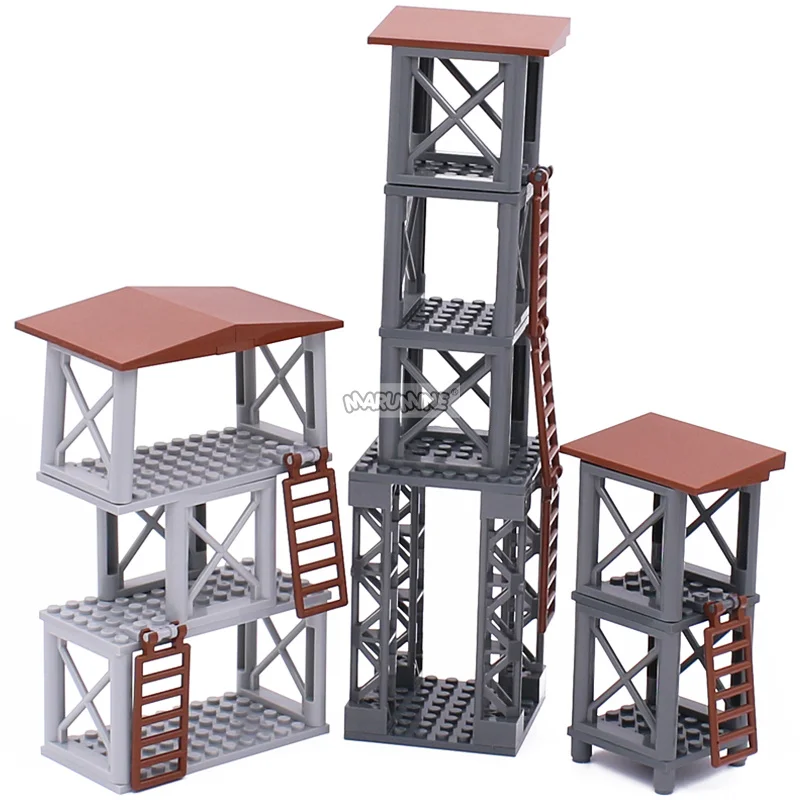 Marumine WW2 Military Building Blocks Sentry Tower MOC Bricks  Assembly Accessories Parts DIY Construction Modeling Kit Set