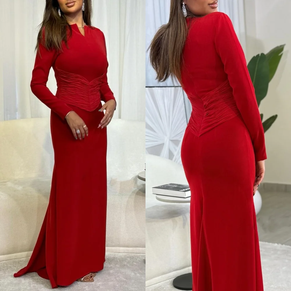 

Customized Modern Style Matching Jersey Draped Ruched Straight Scoop Neck Long Dresses Bespoke Occasion Dresses Sizes Available