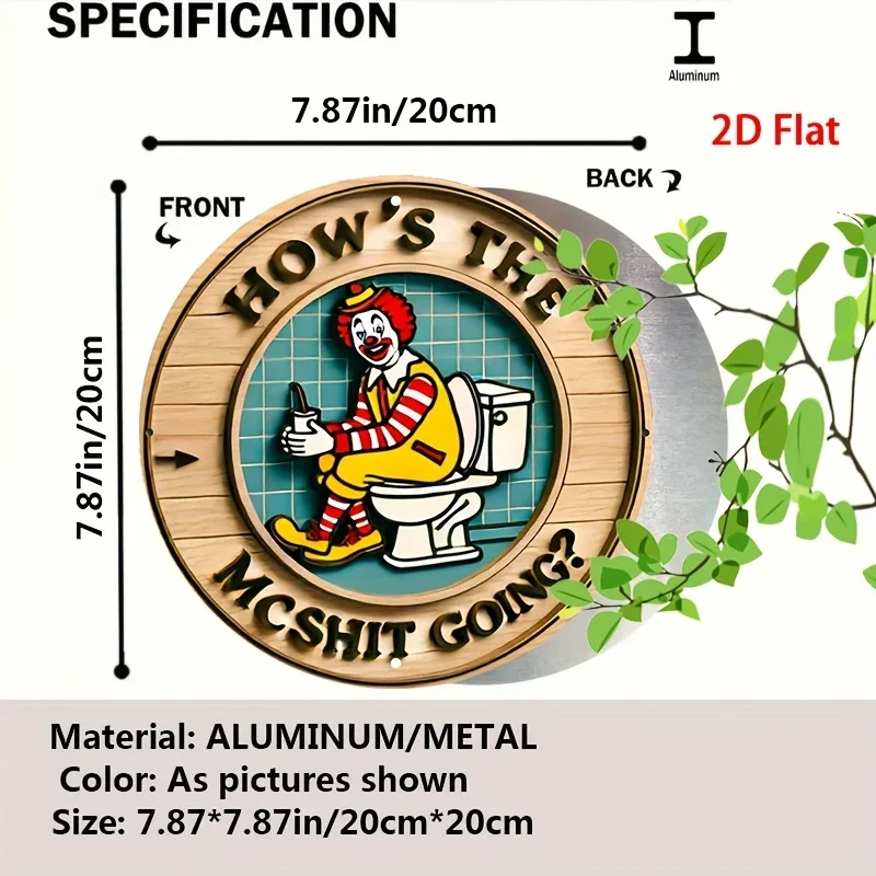 Funny Ronald McDonald How's The Mcshit Going Retro Metal Tin Sign, Humorous Toilet Bathroom Circular Wall Decor Plaque, Novelty